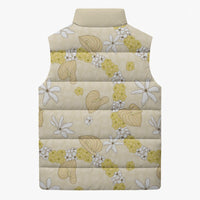 Hawaii Anthurium Tiare Pikake Lei Sleeveless Puffer Jacket Melemele Lauhala Art Pattern