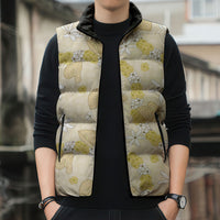 Hawaii Anthurium Tiare Pikake Lei Sleeveless Puffer Jacket Melemele Lauhala Art Pattern