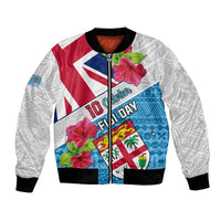 Fiji Day Bomber Jacket Fijian Hibiscus Special Version LT01 Unisex White - Polynesian Pride
