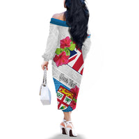 Personalised Fiji Day Off The Shoulder Long Sleeve Dress Fijian Hibiscus Special Version LT01 - Polynesian Pride
