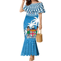 Personalised Fiji Family Matching Mermaid Dress and Hawaiian Shirt Bula Fijian Tapa Pattern LT01 Mom's Dress Blue - Polynesian Pride