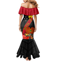 Personalised Papua New Guinea Family Matching Mermaid Dress and Hawaiian Shirt Bird Of Paradise With Tropical Flower LT01 - Polynesian Pride
