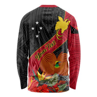 Personalised Papua New Guinea Long Sleeve Shirt Bird Of Paradise With Tropical Flower LT01 - Polynesian Pride