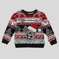 Personalised New Zealand Christmas Kid Ugly Christmas Sweater Maori Meri Kirihimete Moko LT01 Kid Red - Polynesian Pride