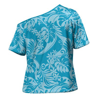 Tahiti Ninamu Tiare Floral Cross Shoulder Shirt Monstera Palm Tropical Leaves LT01 - Polynesian Pride