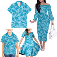 Tahiti Ninamu Tiare Floral Family Matching Off The Shoulder Long Sleeve Dress and Hawaiian Shirt Monstera Palm Tropical Leaves LT01 - Polynesian Pride