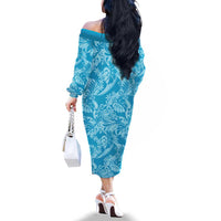 Tahiti Ninamu Tiare Floral Family Matching Off The Shoulder Long Sleeve Dress and Hawaiian Shirt Monstera Palm Tropical Leaves LT01 - Polynesian Pride