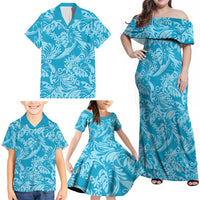 Tahiti Ninamu Tiare Floral Family Matching Off Shoulder Maxi Dress and Hawaiian Shirt Monstera Palm Tropical Leaves LT01 - Polynesian Pride