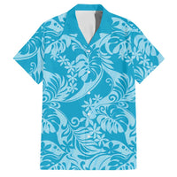 Tahiti Ninamu Tiare Floral Family Matching Off Shoulder Maxi Dress and Hawaiian Shirt Monstera Palm Tropical Leaves LT01 Dad's Shirt - Short Sleeve Blue - Polynesian Pride