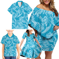 Tahiti Ninamu Tiare Floral Family Matching Off Shoulder Short Dress and Hawaiian Shirt Monstera Palm Tropical Leaves LT01 - Polynesian Pride