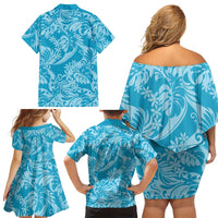 Tahiti Ninamu Tiare Floral Family Matching Off Shoulder Short Dress and Hawaiian Shirt Monstera Palm Tropical Leaves LT01 - Polynesian Pride