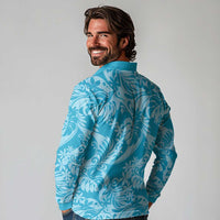 Tahiti Ninamu Tiare Floral Long Sleeve Polo Shirt Monstera Palm Tropical Leaves LT01 - Polynesian Pride