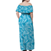 Tahiti Ninamu Tiare Floral Off Shoulder Maxi Dress Monstera Palm Tropical Leaves LT01 - Polynesian Pride