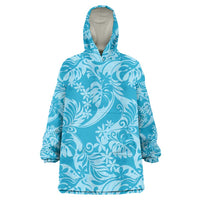 Tahiti Ninamu Tiare Floral Wearable Blanket Hoodie Monstera Palm Tropical Leaves LT01 One Size Blue - Polynesian Pride