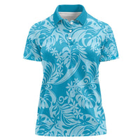 Tahiti Ninamu Tiare Floral Women Polo Shirt Monstera Palm Tropical Leaves LT01 Female Blue - Polynesian Pride