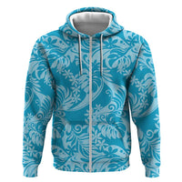 Tahiti Ninamu Tiare Floral Zip Hoodie Monstera Palm Tropical Leaves LT01 Zip Hoodie Blue - Polynesian Pride