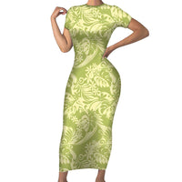 Tahiti Olive Tiare Floral Family Matching Short Sleeve Bodycon Dress and Hawaiian Shirt Monstera Palm Tropical Leaves LT01 Mom's Dress Olive - Polynesian Pride