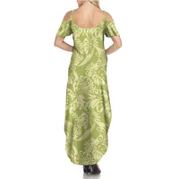Tahiti Olive Tiare Floral Family Matching Summer Maxi Dress and Hawaiian Shirt Monstera Palm Tropical Leaves LT01 - Polynesian Pride