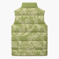Tahiti Olive Tiare Floral Sleeveless Puffer Jacket Monstera Palm Tropical Leaves - Polynesian Pride