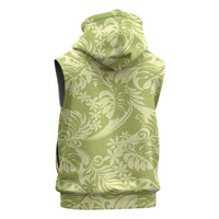 Tahiti Olive Tiare Floral Sleeveless Zip Hoodie Monstera Palm Tropical Leaves LT01 - Polynesian Pride