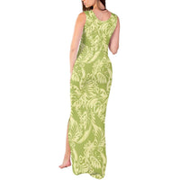 Tahiti Olive Tiare Floral Tank Maxi Dress Monstera Palm Tropical Leaves LT01 - Polynesian Pride