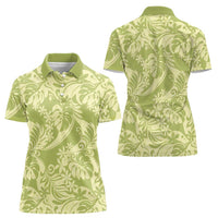Tahiti Olive Tiare Floral Women Polo Shirt Monstera Palm Tropical Leaves LT01 - Polynesian Pride