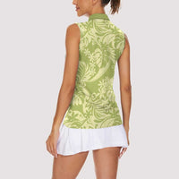 Tahiti Olive Tiare Floral Women Sleeveless Polo Shirt Monstera Palm Tropical Leaves LT01 - Polynesian Pride