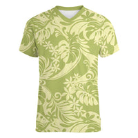 Tahiti Olive Tiare Floral Women V-Neck T-Shirt Monstera Palm Tropical Leaves LT01 Female Olive - Polynesian Pride