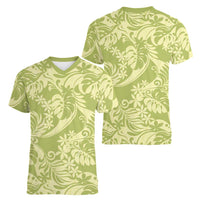 Tahiti Olive Tiare Floral Women V-Neck T-Shirt Monstera Palm Tropical Leaves LT01 - Polynesian Pride