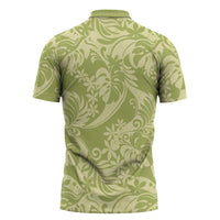 Tahiti Olive Tiare Floral Zipper Polo Shirt Monstera Palm Tropical Leaves LT01 - Polynesian Pride