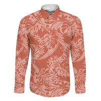 Tahiti Puatou Tiare Floral Family Matching Off The Shoulder Long Sleeve Dress and Hawaiian Shirt Monstera Palm Tropical Leaves LT01 Dad's Shirt - Long Sleeve Orange - Polynesian Pride