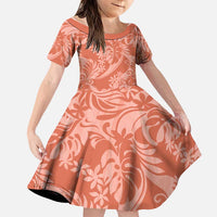 Tahiti Puatou Tiare Floral Family Matching Puletasi and Hawaiian Shirt Monstera Palm Tropical Leaves LT01 Daughter's Dress Orange - Polynesian Pride