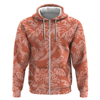 Tahiti Puatou Tiare Floral Hoodie Monstera Palm Tropical Leaves LT01 Zip Hoodie Orange - Polynesian Pride