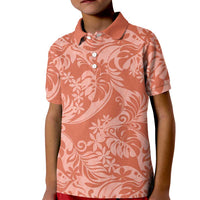 Tahiti Puatou Tiare Floral Kid Polo Shirt Monstera Palm Tropical Leaves LT01 Kid Orange - Polynesian Pride