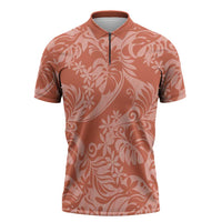 Tahiti Puatou Tiare Floral Zipper Polo Shirt Monstera Palm Tropical Leaves LT01 Orange - Polynesian Pride