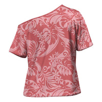 Tahiti Tarona Tiare Floral Cross Shoulder Shirt Monstera Palm Tropical Leaves LT01 - Polynesian Pride
