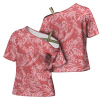 Tahiti Tarona Tiare Floral Cross Shoulder Shirt Monstera Palm Tropical Leaves LT01 - Polynesian Pride