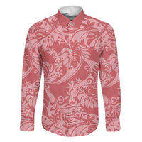 Tahiti Tarona Tiare Floral Family Matching Long Sleeve Bodycon Dress and Hawaiian Shirt Monstera Palm Tropical Leaves LT01 Dad's Shirt - Long Sleeve Pink - Polynesian Pride