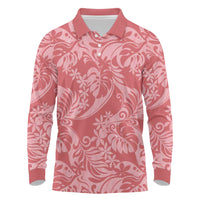 Tahiti Tarona Tiare Floral Long Sleeve Polo Shirt Monstera Palm Tropical Leaves LT01 Pink - Polynesian Pride