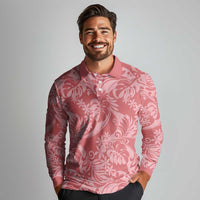 Tahiti Tarona Tiare Floral Long Sleeve Polo Shirt Monstera Palm Tropical Leaves LT01 - Polynesian Pride