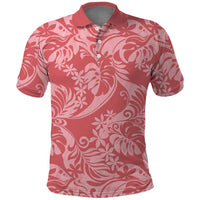 Tahiti Tarona Tiare Floral Polo Shirt Monstera Palm Tropical Leaves LT01 Pink - Polynesian Pride
