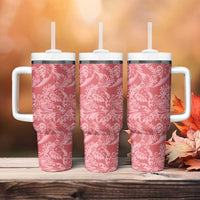 Tahiti Tarona Tiare Floral Tumbler With Handle Monstera Palm Tropical Leaves - Polynesian Pride