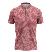 Tahiti Tarona Tiare Floral Zipper Polo Shirt Monstera Palm Tropical Leaves LT01 Pink - Polynesian Pride