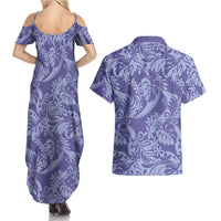 Tahiti Vareau Tiare Floral Couples Matching Summer Maxi Dress and Hawaiian Shirt Monstera Palm Tropical Leaves LT01 - Polynesian Pride