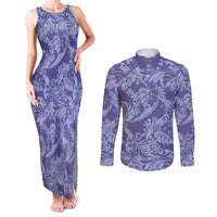 Tahiti Vareau Tiare Floral Couples Matching Tank Maxi Dress and Long Sleeve Button Shirt Monstera Palm Tropical Leaves LT01 Purple - Polynesian Pride