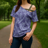Tahiti Vareau Tiare Floral Cross Shoulder Shirt Monstera Palm Tropical Leaves LT01 - Polynesian Pride