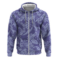 Tahiti Vareau Tiare Floral Hoodie Monstera Palm Tropical Leaves LT01 Zip Hoodie Purple - Polynesian Pride