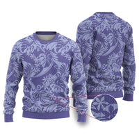 Tahiti Vareau Tiare Floral Ugly Christmas Sweater Monstera Palm Tropical Leaves LT01 Purple - Polynesian Pride
