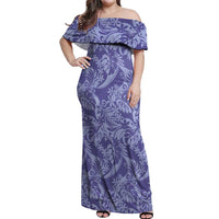 Tahiti Vareau Tiare Floral Off Shoulder Maxi Dress Monstera Palm Tropical Leaves LT01 Women Purple - Polynesian Pride