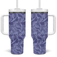 Tahiti Vareau Tiare Floral Tumbler With Handle Monstera Palm Tropical Leaves LT01 One Size: 40 oz Purple - Polynesian Pride